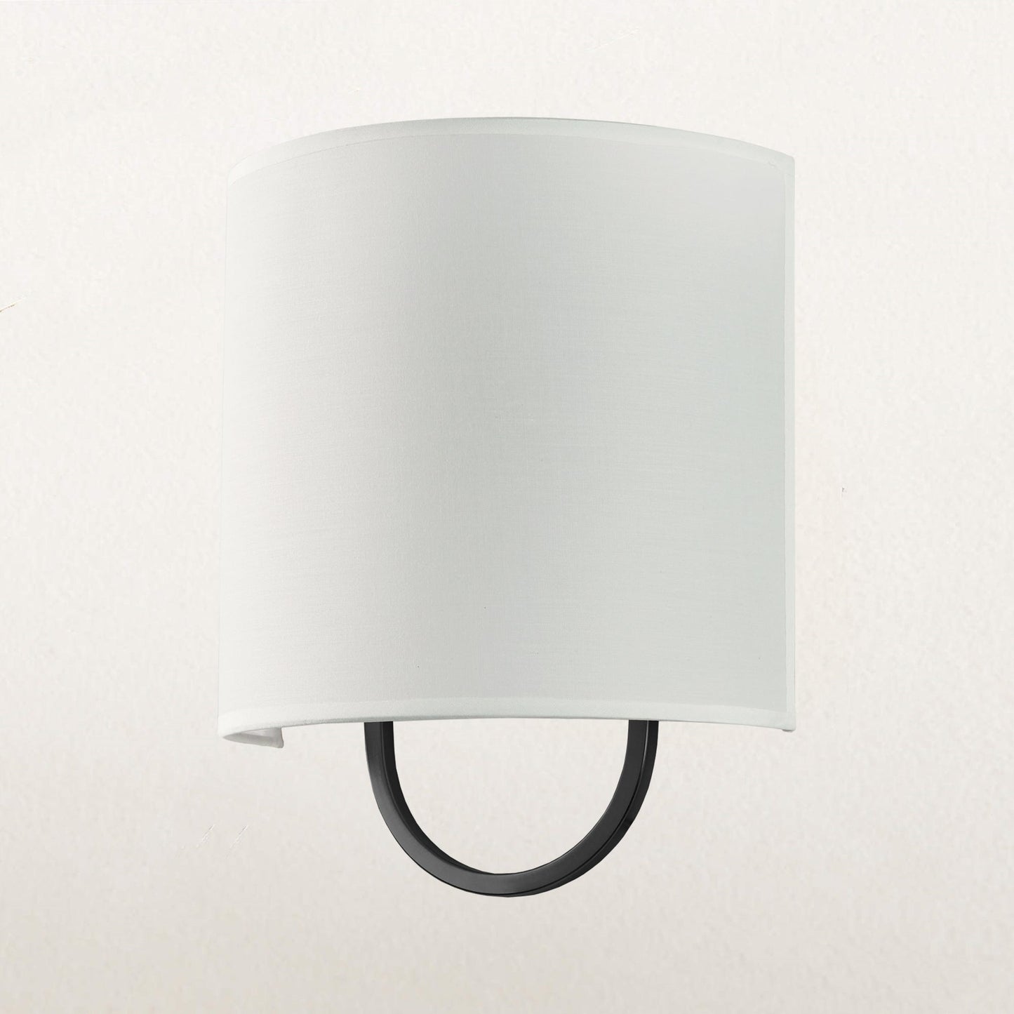 Iron Sconce with Demi-Lune Linen Shade - Hand-Forged Quality and Modern Design, Ideal for Bathroom and Modern Living Room Fixtures