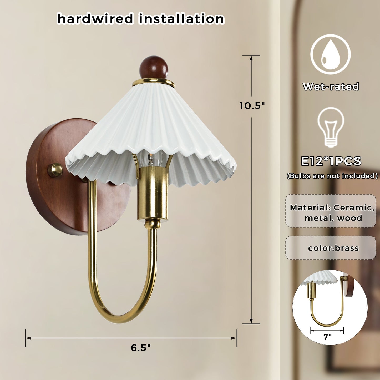 Prairie Style Ceramic Finish Sconce - Featuring Prairie Style Design with Ceramic, Metal, and Wood in Bronze Finish - Ideal as Bedside Lighting
