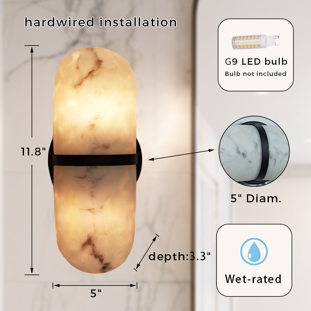 Resin Wall Sconce - Premium Resin Exterior Mimicking Marble, Damp Rated, Hardwired - Ideal for Wall Sconces, Bathroom Sconce, Kitchen Sconce, and Exterior Wall Lights