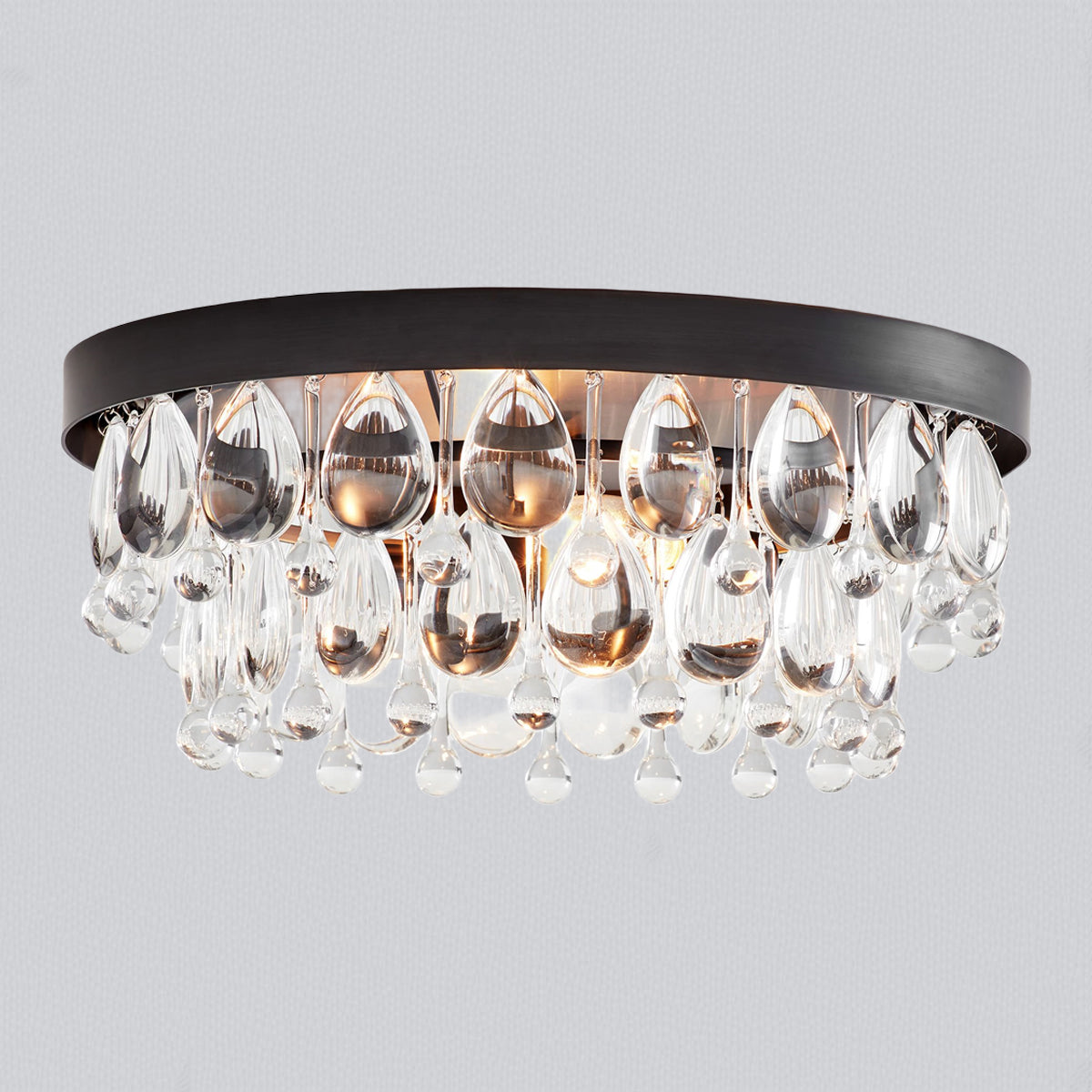 Crystal Glow Versa Flush Mount - Elegant Design with Crystal Droplets for Bedroom and Living Room Lighting