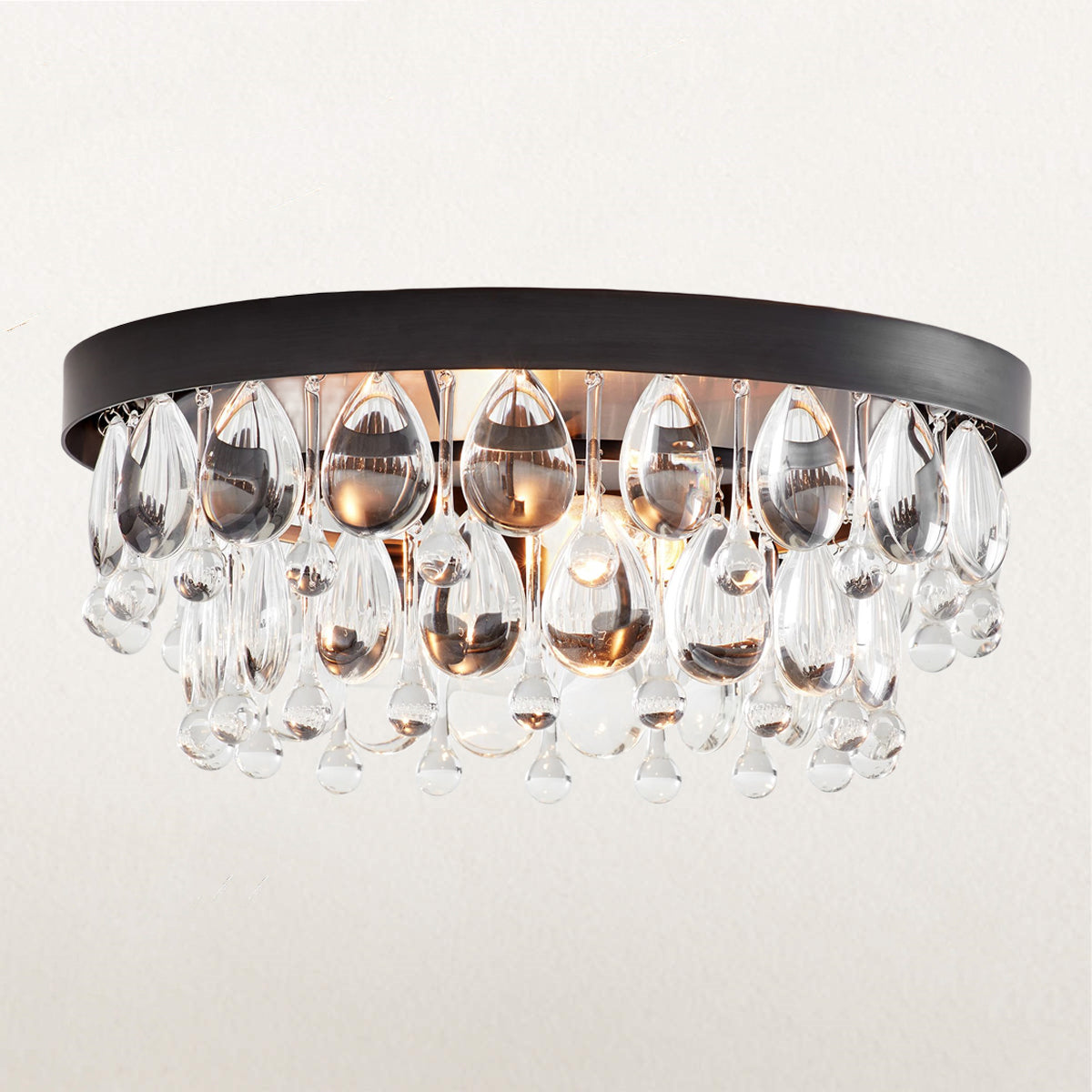 Crystal Glow Versa Flush Mount - Elegant Design with Crystal Droplets for Bedroom and Living Room Lighting