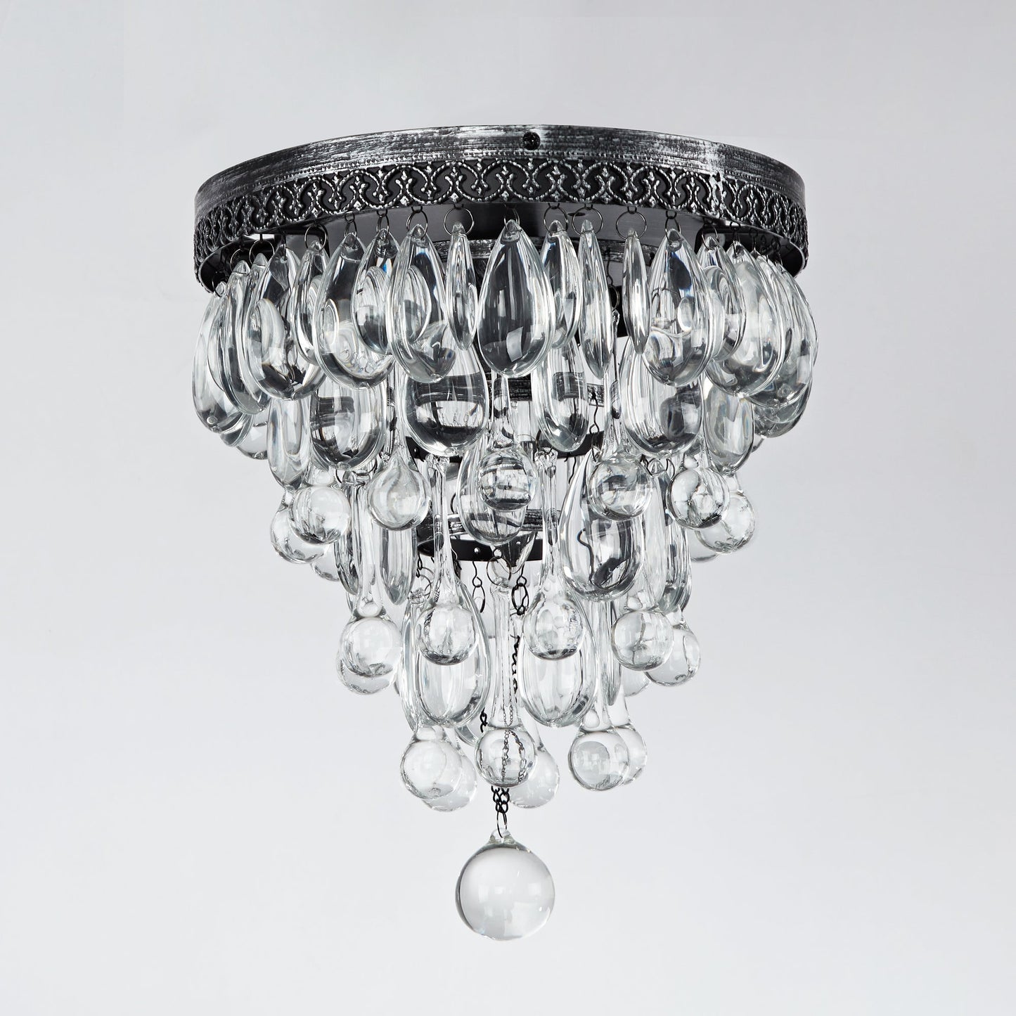 Raindrop Elegance Crystal Flush Mount - Faceted-Glass Crystals and Rain Drop Display for Bedroom and Living Room Lighting