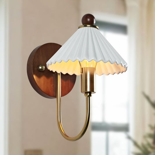 Prairie Style Ceramic Finish Sconce - Featuring Prairie Style Design with Ceramic, Metal, and Wood in Bronze Finish - Ideal as Bedside Lighting