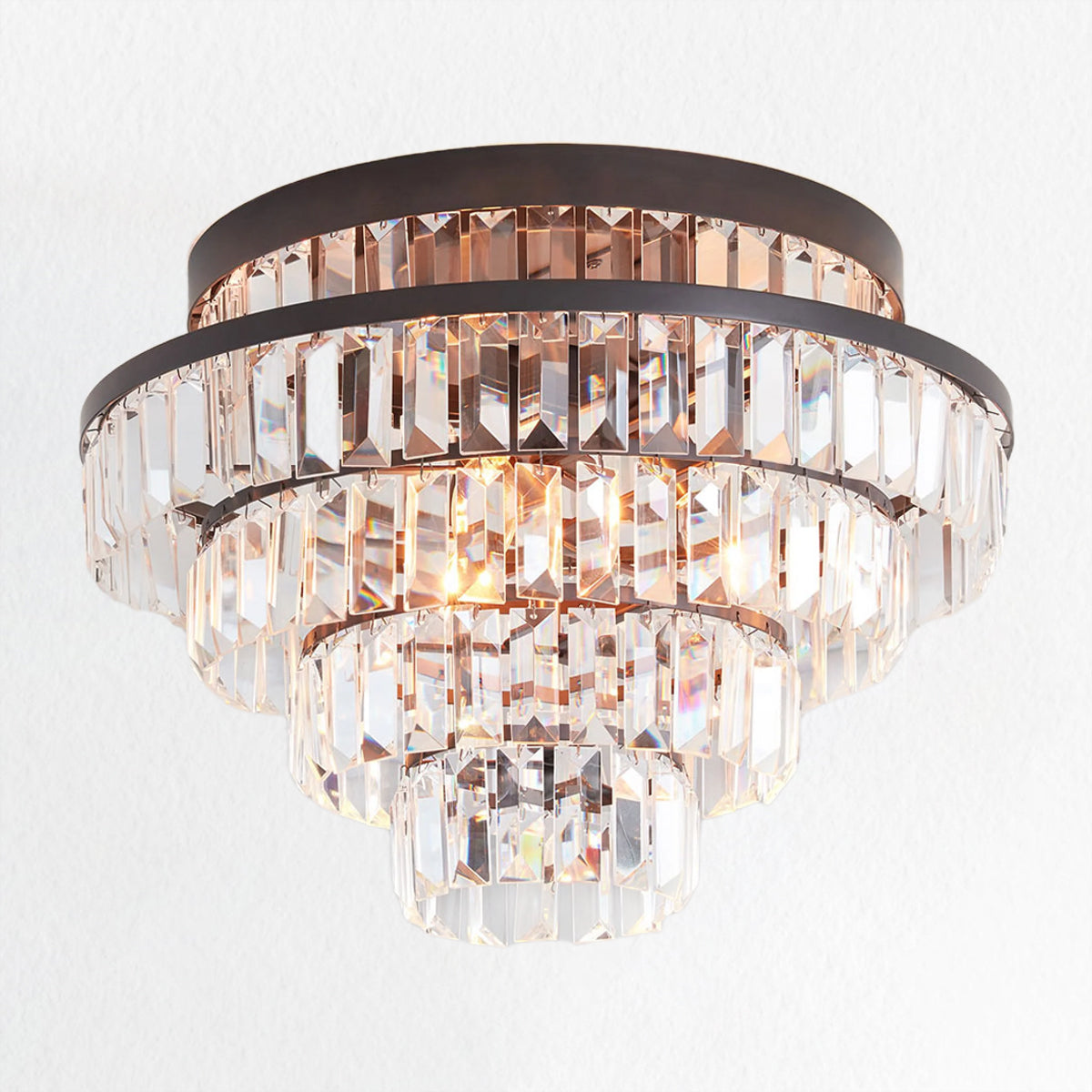 Crystal Flush Mount with Antique Bronze Finish - Contemporary Design for Living Ceiling, Ideal for Dining Room and Modern Living Room Fixtures