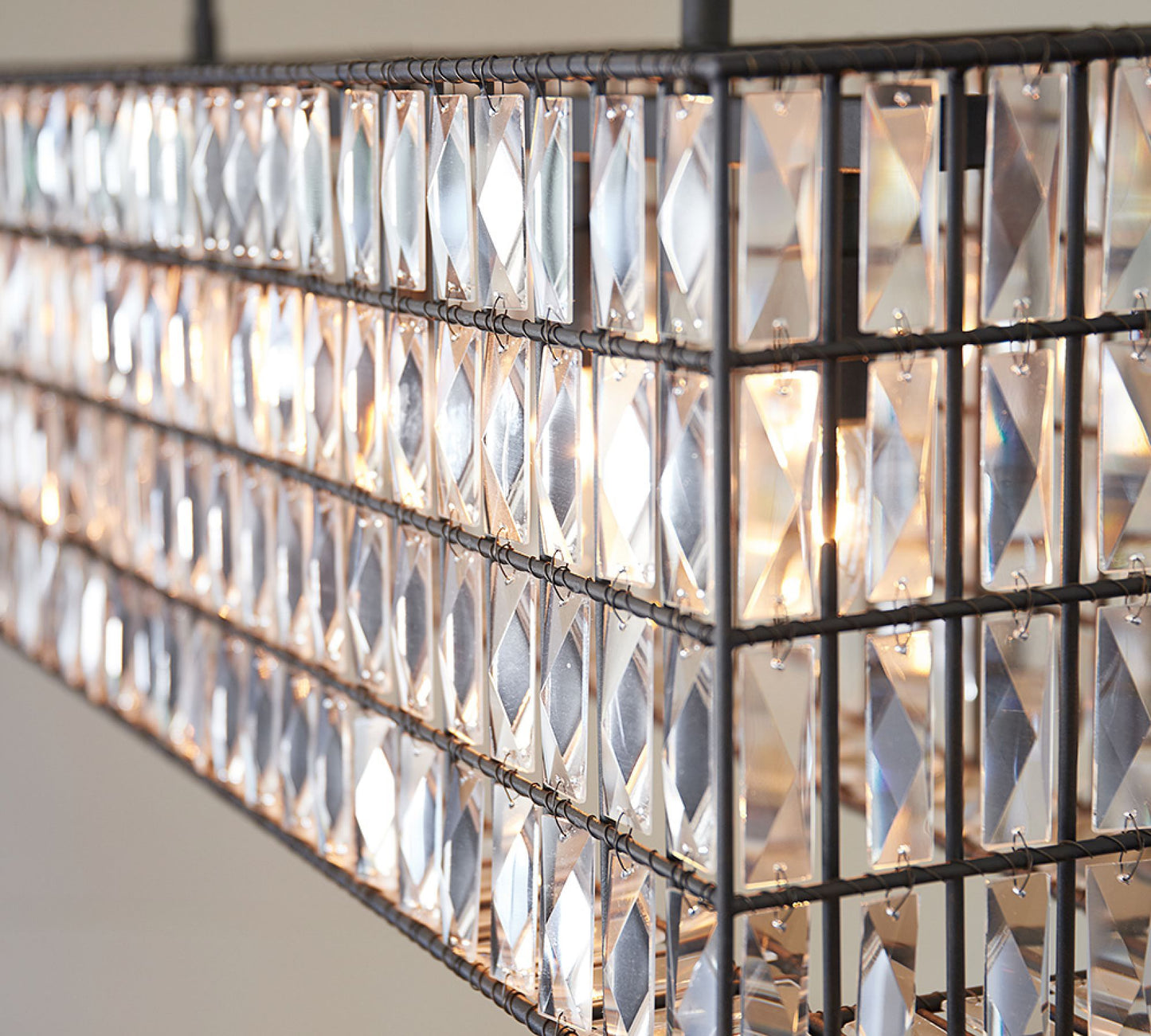 Modern Elegance Crystal Chandelier with Iron Frame and Prismatic Display - Adjustable Height, Perfect for Dining Room and Living Room
