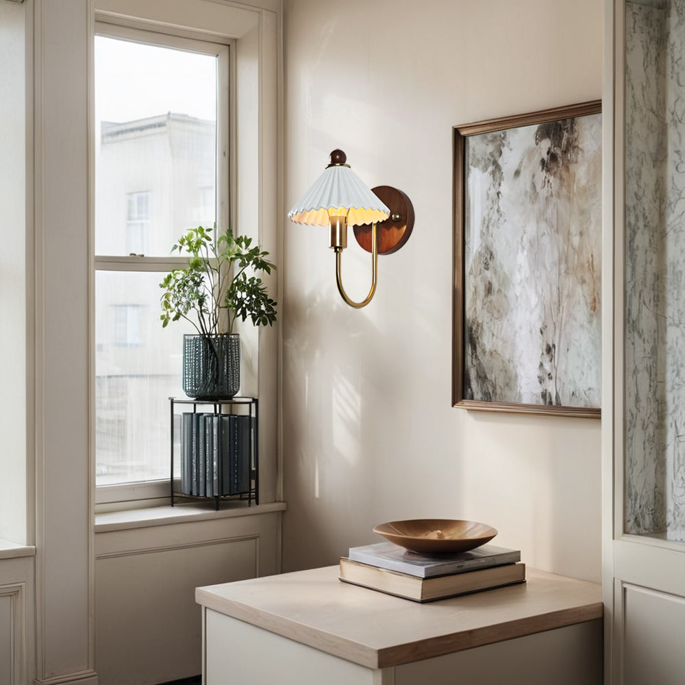 Prairie Style Ceramic Finish Sconce - Featuring Prairie Style Design with Ceramic, Metal, and Wood in Bronze Finish - Ideal as Bedside Lighting