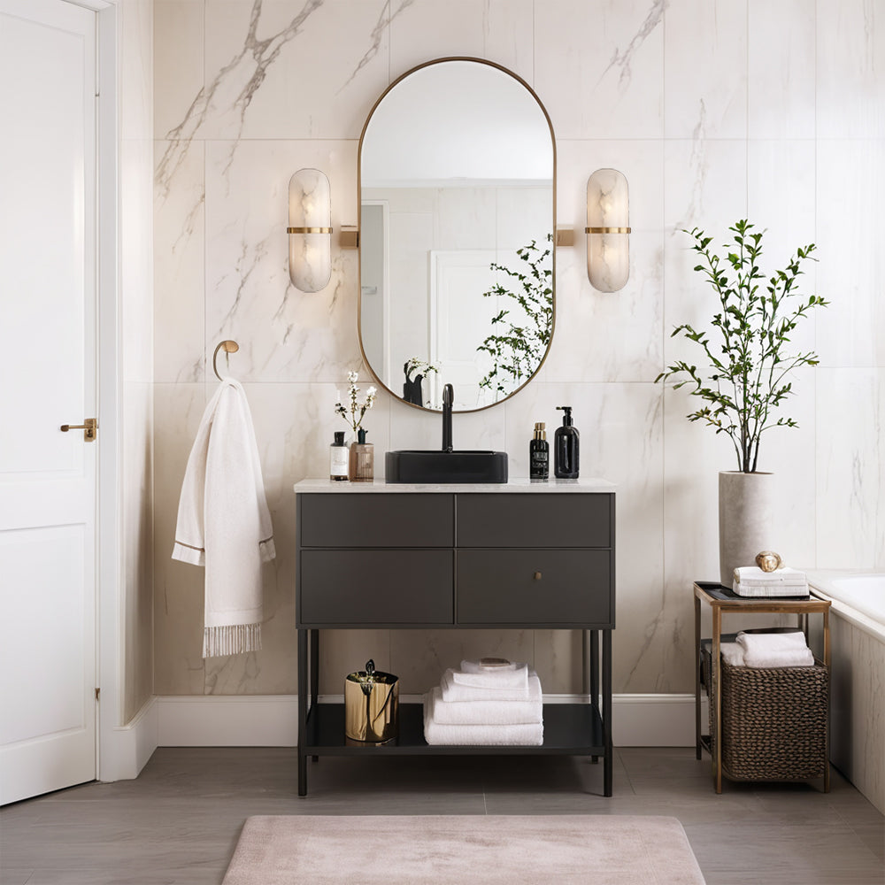 Resin Wall Sconce - Premium Resin Exterior Mimicking Marble, Damp Rated, Hardwired - Ideal for Wall Sconces, Bathroom Sconce, Kitchen Sconce, and Exterior Wall Lights