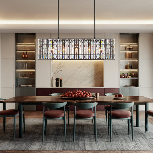 Modern Elegance Crystal Chandelier with Iron Frame and Prismatic Display - Adjustable Height, Perfect for Dining Room and Living Room