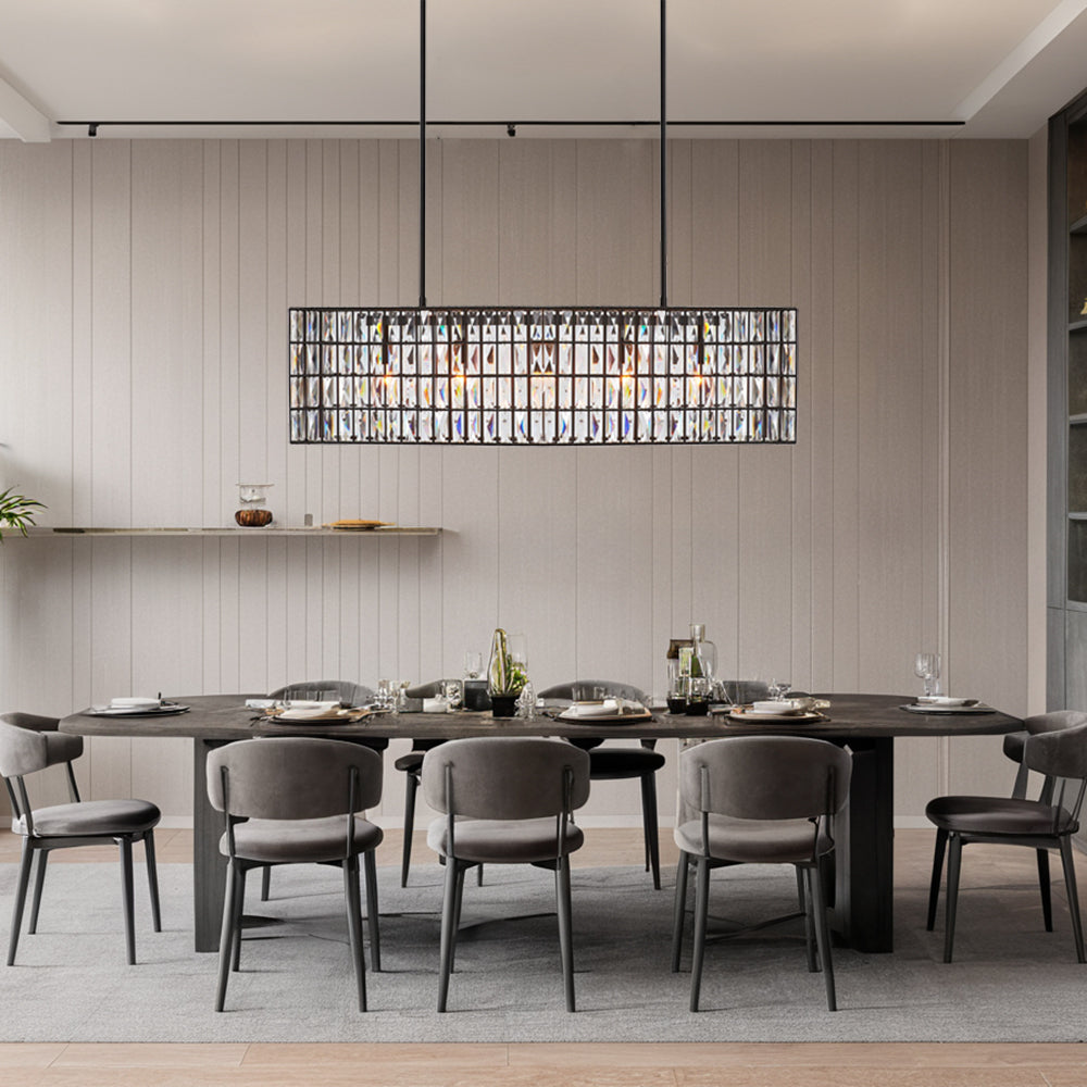 Modern Elegance Crystal Chandelier with Iron Frame and Prismatic Display - Adjustable Height, Perfect for Dining Room and Living Room