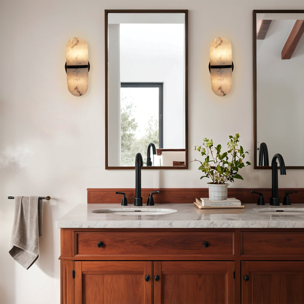 Resin Wall Sconce - Premium Resin Exterior Mimicking Marble, Damp Rated, Hardwired - Ideal for Wall Sconces, Bathroom Sconce, Kitchen Sconce, and Exterior Wall Lights