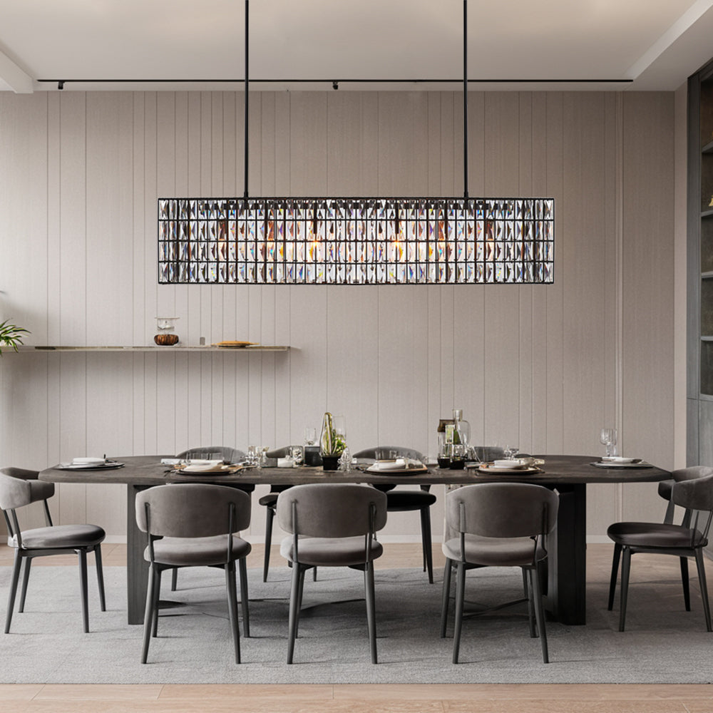 Modern Elegance Crystal Chandelier with Iron Frame and Prismatic Display - Adjustable Height, Perfect for Dining Room and Living Room