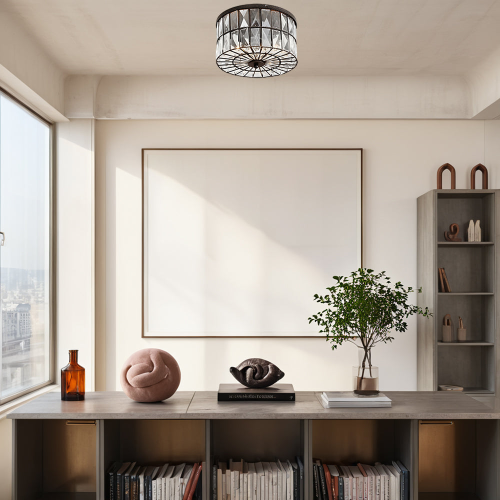Modern Elegance Crystal Flush Mount - Premium Glass Crystals, Suitable for Dining Room and Living Room Ceiling Lights