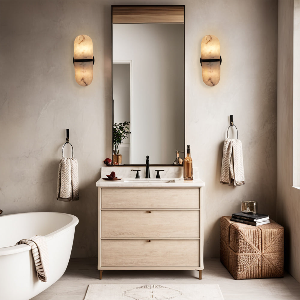 Resin Wall Sconce - Premium Resin Exterior Mimicking Marble, Damp Rated, Hardwired - Ideal for Wall Sconces, Bathroom Sconce, Kitchen Sconce, and Exterior Wall Lights