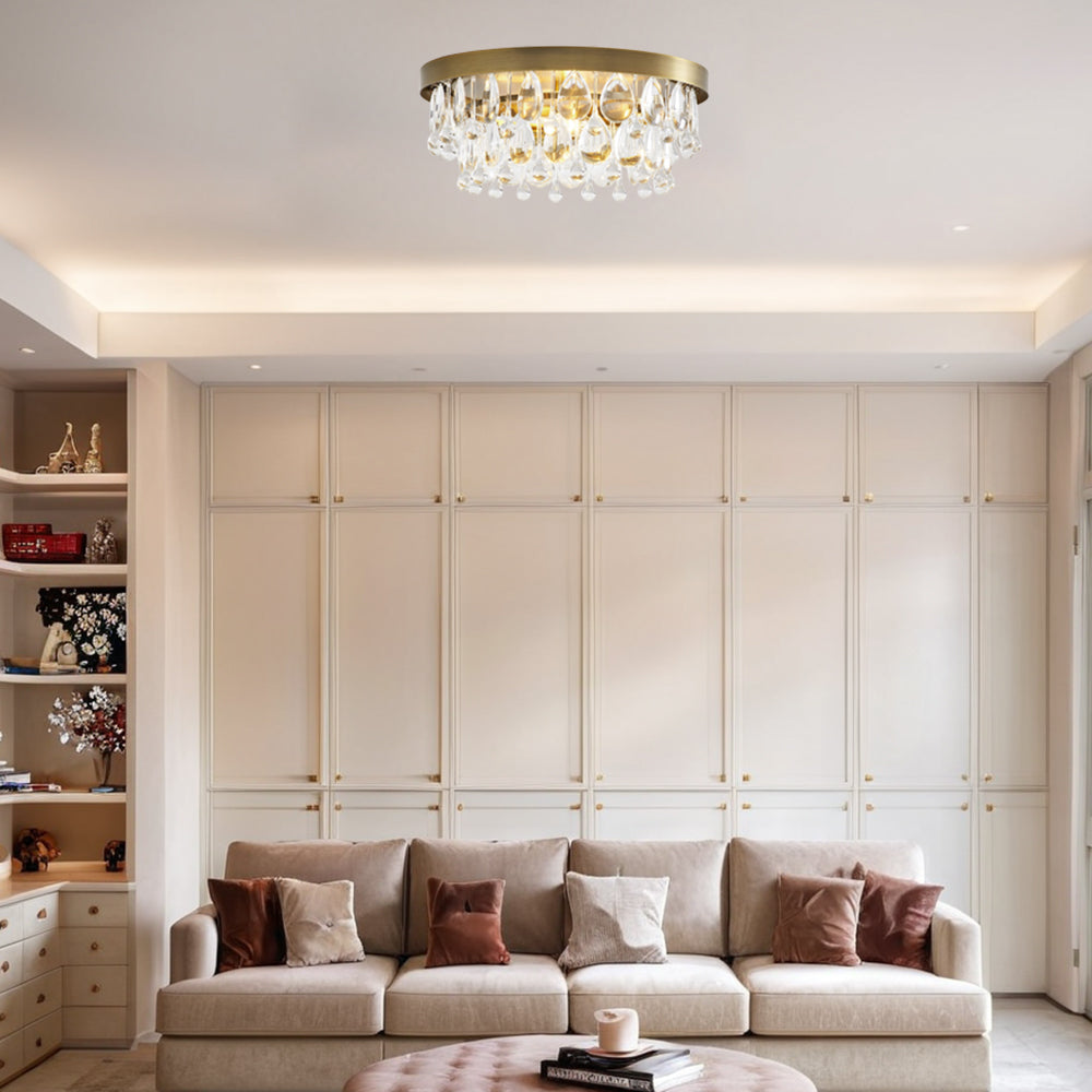 Crystal Glow Versa Flush Mount - Elegant Design with Crystal Droplets for Bedroom and Living Room Lighting