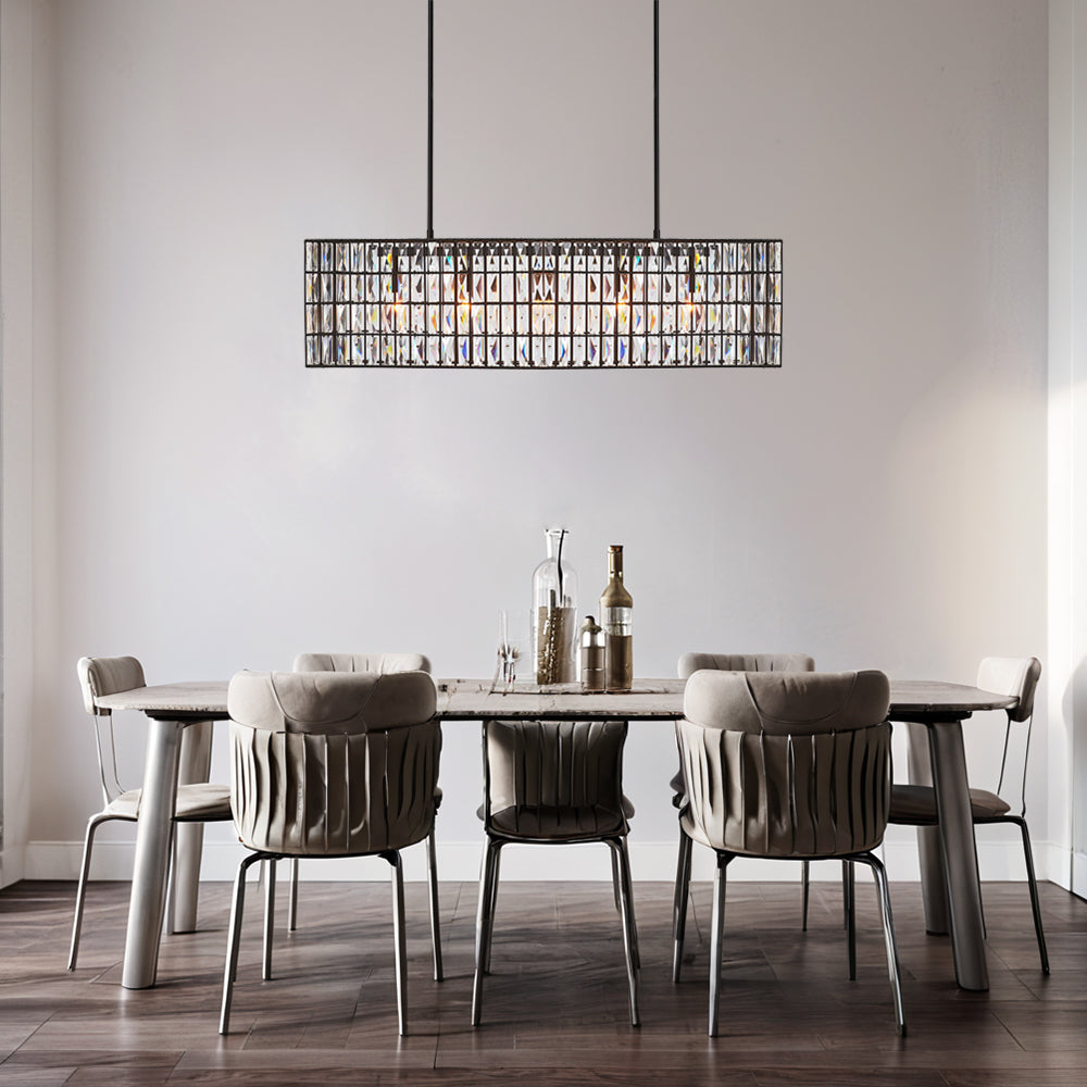 Modern Elegance Crystal Chandelier with Iron Frame and Prismatic Display - Adjustable Height, Perfect for Dining Room and Living Room