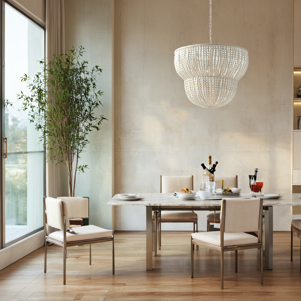 Coastal Elegance 2-Tier Handcrafted Beaded Chandelier - Elegant Design with Handcrafted Wooden Beads for Dining Room, Living Room, and Sitting Room Lighting