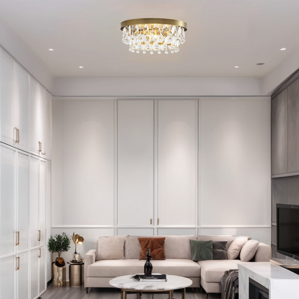 Crystal Glow Versa Flush Mount - Elegant Design with Crystal Droplets for Bedroom and Living Room Lighting
