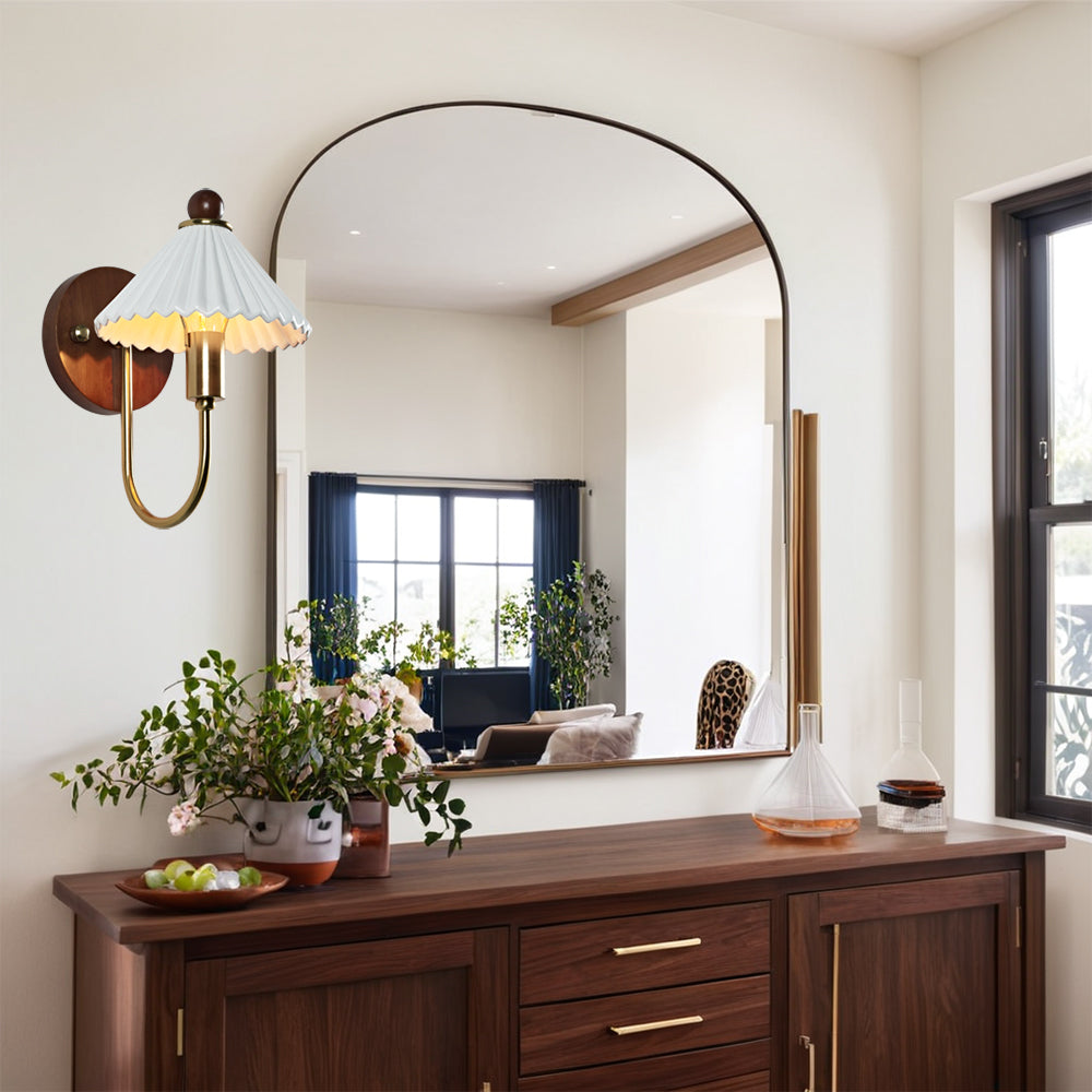 Prairie Style Ceramic Finish Sconce - Featuring Prairie Style Design with Ceramic, Metal, and Wood in Bronze Finish - Ideal as Bedside Lighting