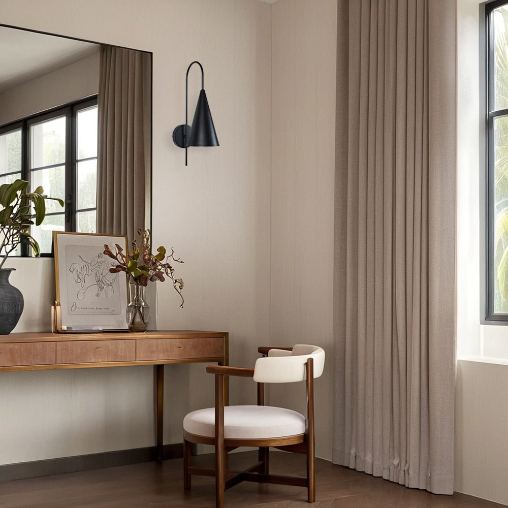 Glowing Conical Sconce - Modern Style with Solid Brass and Conical Shade, Featuring a Sleek Arched Pole - Perfect for Exterior Wall Lights and Outdoor Wall Lights, Ideal for Candle Wall Sconces