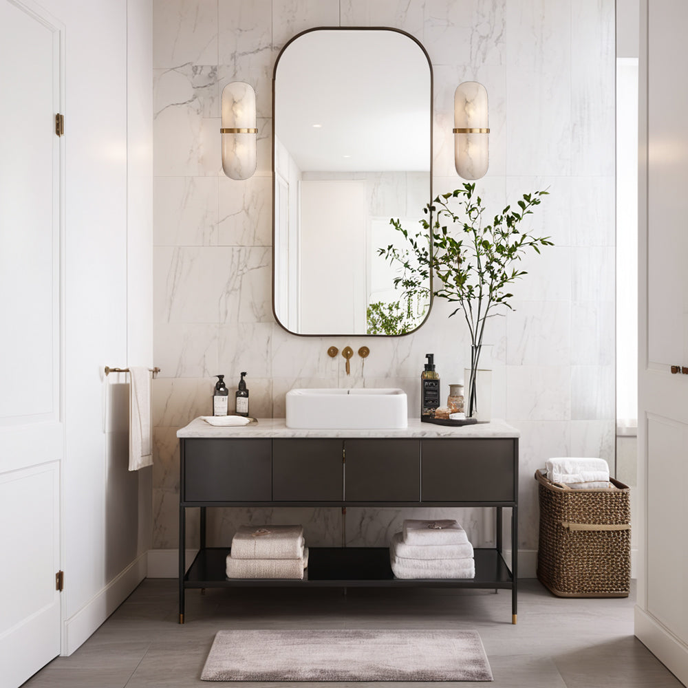 Resin Wall Sconce - Premium Resin Exterior Mimicking Marble, Damp Rated, Hardwired - Ideal for Wall Sconces, Bathroom Sconce, Kitchen Sconce, and Exterior Wall Lights