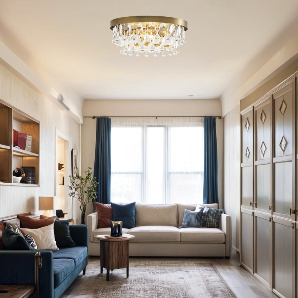 Crystal Glow Versa Flush Mount - Elegant Design with Crystal Droplets for Bedroom and Living Room Lighting