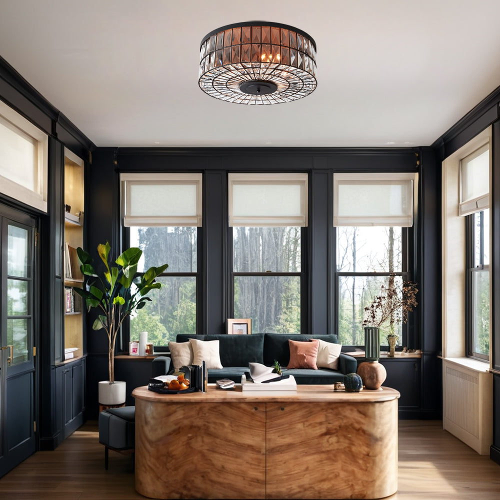 Modern Elegance Crystal Flush Mount - Premium Glass Crystals, Suitable for Dining Room and Living Room Ceiling Lights