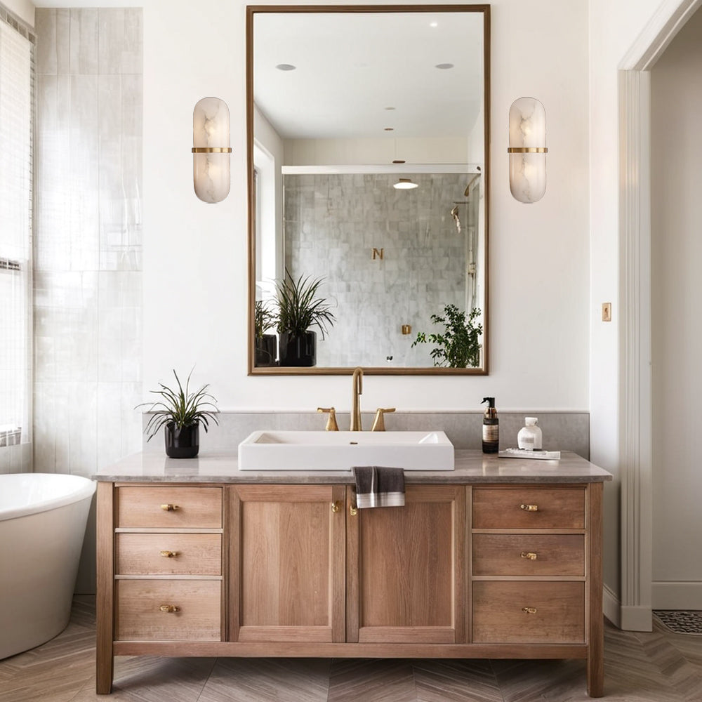 Resin Wall Sconce - Premium Resin Exterior Mimicking Marble, Damp Rated, Hardwired - Ideal for Wall Sconces, Bathroom Sconce, Kitchen Sconce, and Exterior Wall Lights