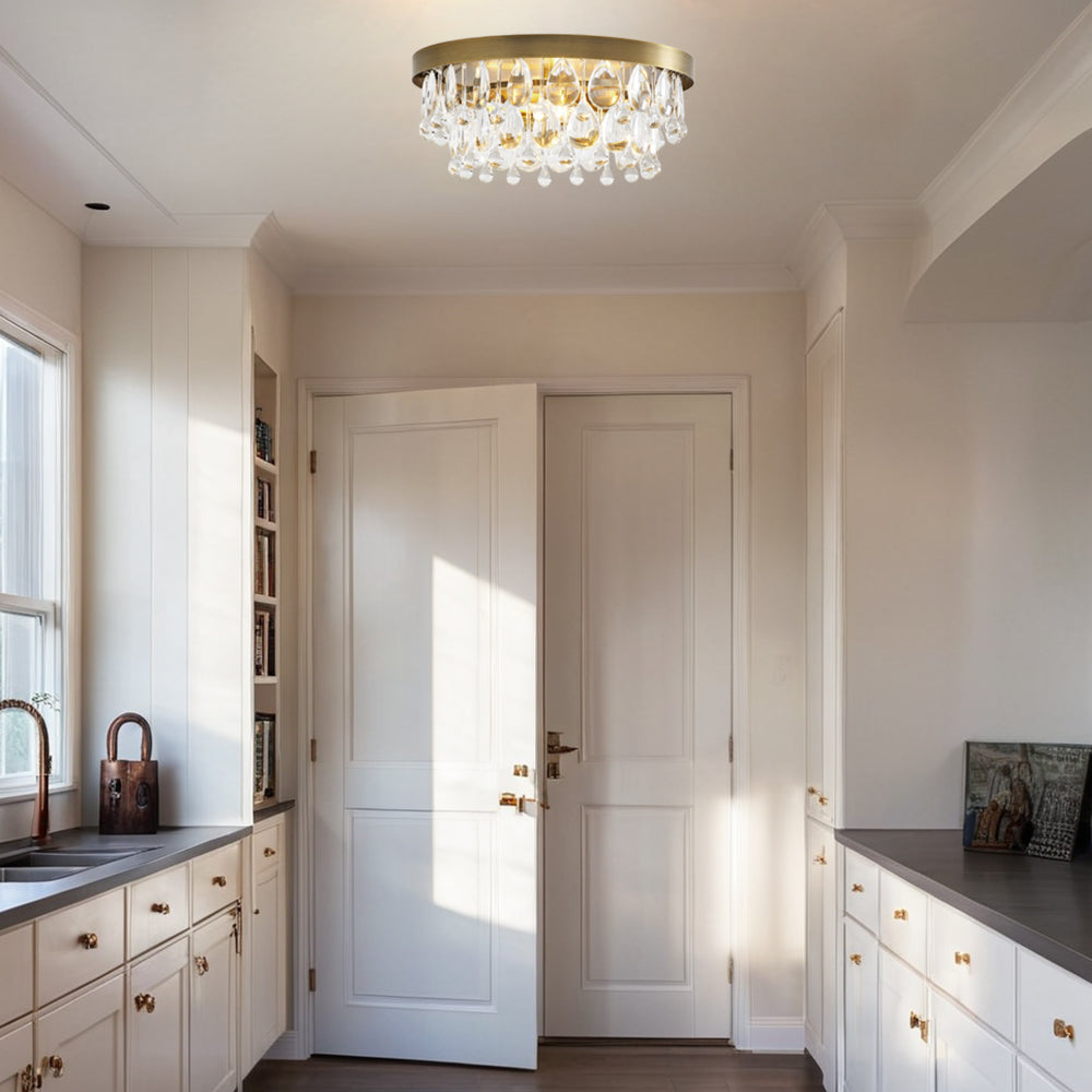 Crystal Glow Versa Flush Mount - Elegant Design with Crystal Droplets for Bedroom and Living Room Lighting