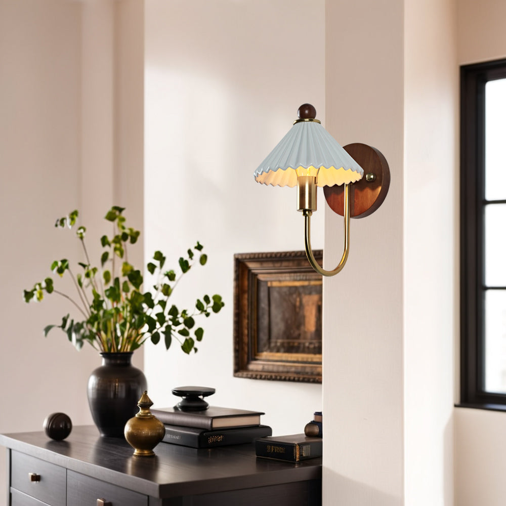 Prairie Style Ceramic Finish Sconce - Featuring Prairie Style Design with Ceramic, Metal, and Wood in Bronze Finish - Ideal as Bedside Lighting