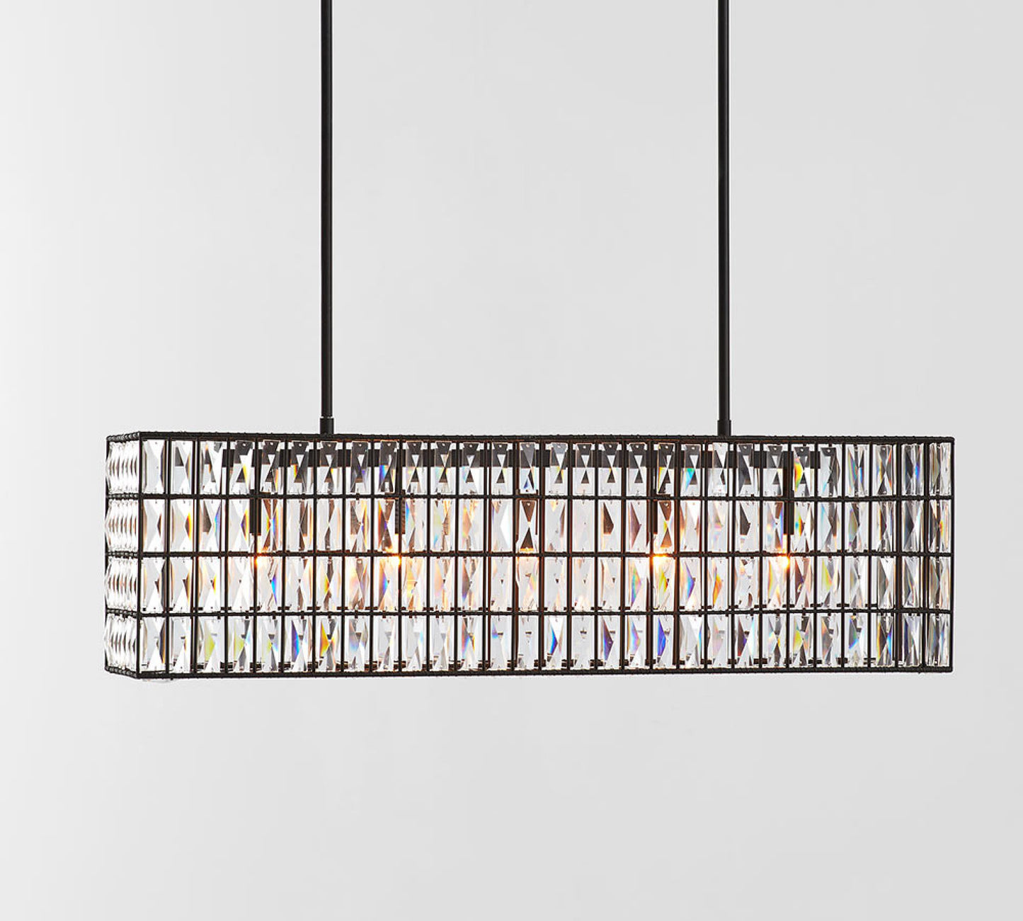 Modern Elegance Crystal Chandelier with Iron Frame and Prismatic Display - Adjustable Height, Perfect for Dining Room and Living Room