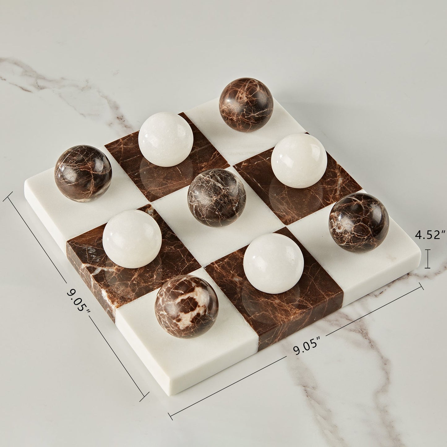 Dual Marble Classic Tic-Tac-Toe Board - Handmade Decorative Board with Baswara and Italian Brown Marble - Perfect for Marble Tic Tac Toe Game and Marble Board Tabletop Games