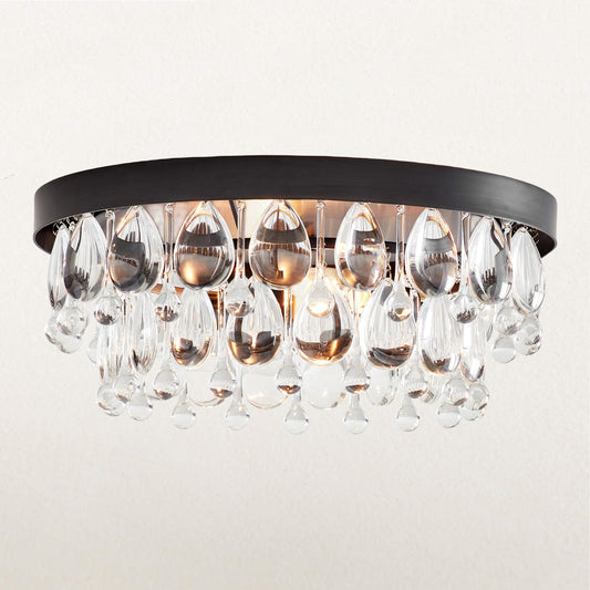Crystal Glow Versa Flush Mount - Elegant Design with Crystal Droplets for Bedroom and Living Room Lighting