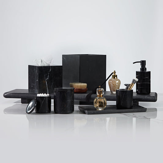 Handcrafted Black Marquina Marble Bath Accessories - Unique and Chic Bathroom Supplies for Elegant Decor