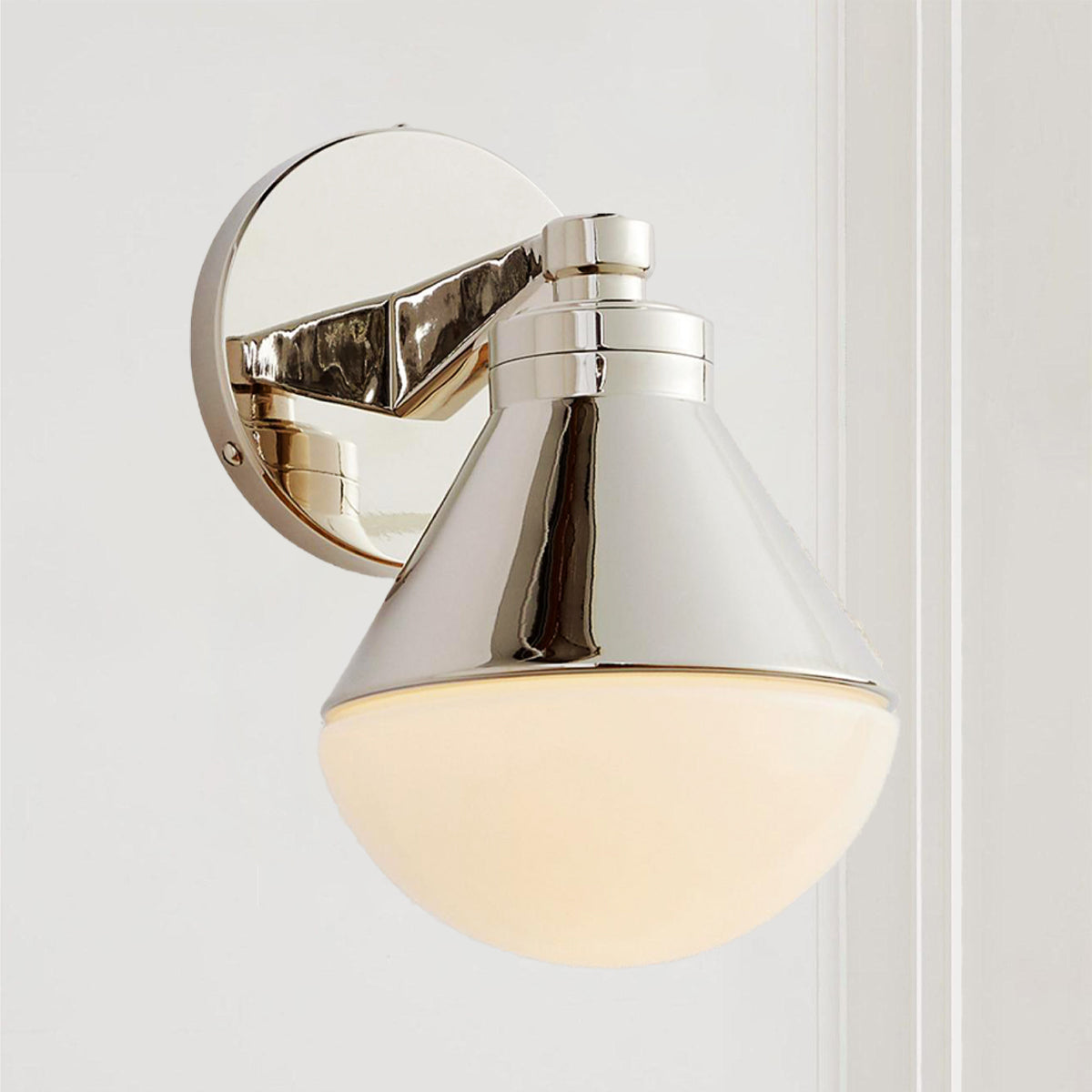 Outdoor Wall Lights - Minimalist Style Mlik Glass with Brass Fixture - French Industrial Geometric Design Wall Sconce for Bedroom, Living Room, and Outdoor Spaces