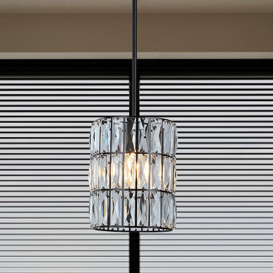 Contemporary Crystal Pendant with Prismatic Display - Bronze Finish Hanging Lights, Ideal for Bedroom, Dining Room, and Living Room