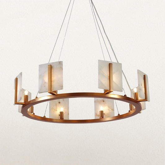 Modern Alabaster Chandelier with Antique Brass Finish - Adjustable Height for Dining Area Lighting, Ideal for Dining Room and Modern Living Room Fixtures