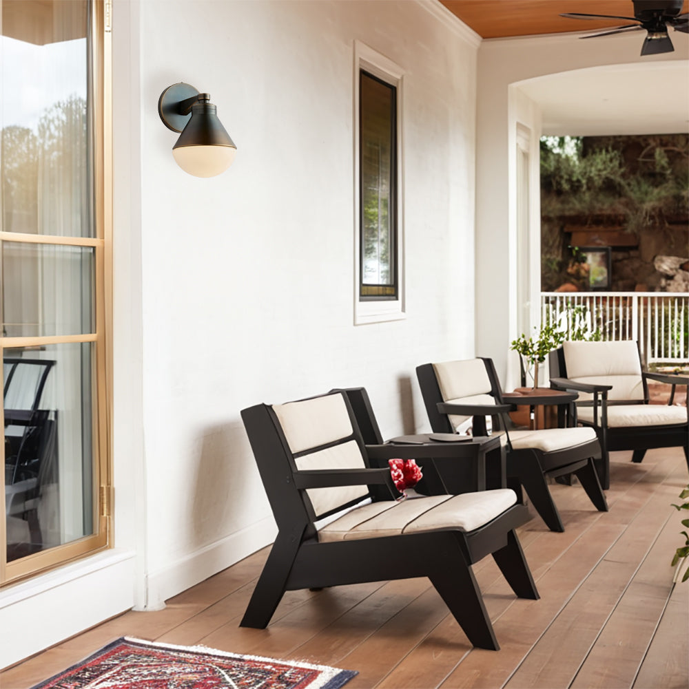 Outdoor Wall Lights - Minimalist Style Mlik Glass with Brass Fixture - French Industrial Geometric Design Wall Sconce for Bedroom, Living Room, and Outdoor Spaces