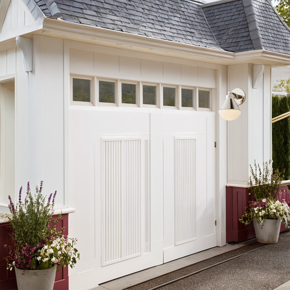 Outdoor Wall Lights - Minimalist Style Mlik Glass with Brass Fixture - French Industrial Geometric Design Wall Sconce for Bedroom, Living Room, and Outdoor Spaces