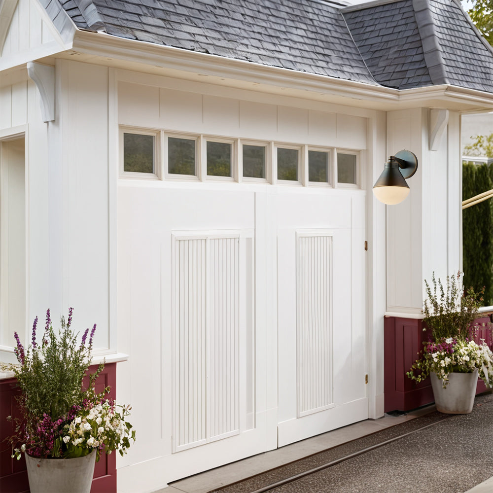 Outdoor Wall Lights - Minimalist Style Mlik Glass with Brass Fixture - French Industrial Geometric Design Wall Sconce for Bedroom, Living Room, and Outdoor Spaces