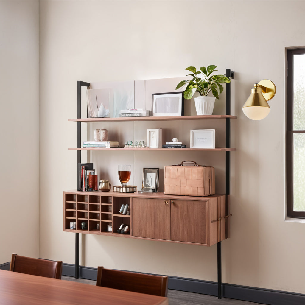 Outdoor Wall Lights - Minimalist Style Mlik Glass with Brass Fixture - French Industrial Geometric Design Wall Sconce for Bedroom, Living Room, and Outdoor Spaces