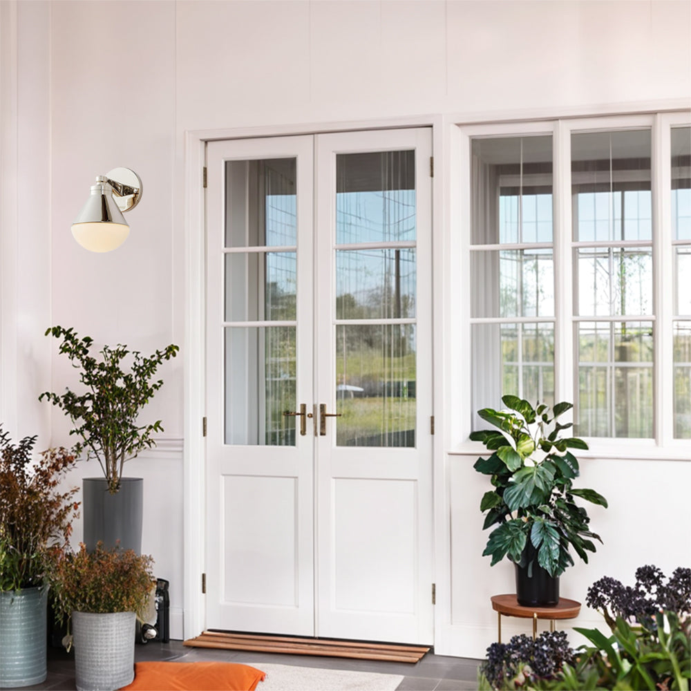 Outdoor Wall Lights - Minimalist Style Mlik Glass with Brass Fixture - French Industrial Geometric Design Wall Sconce for Bedroom, Living Room, and Outdoor Spaces