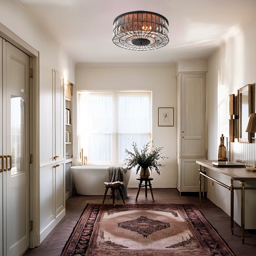 Modern Elegance Crystal Flush Mount - Premium Glass Crystals, Suitable for Dining Room and Living Room Ceiling Lights