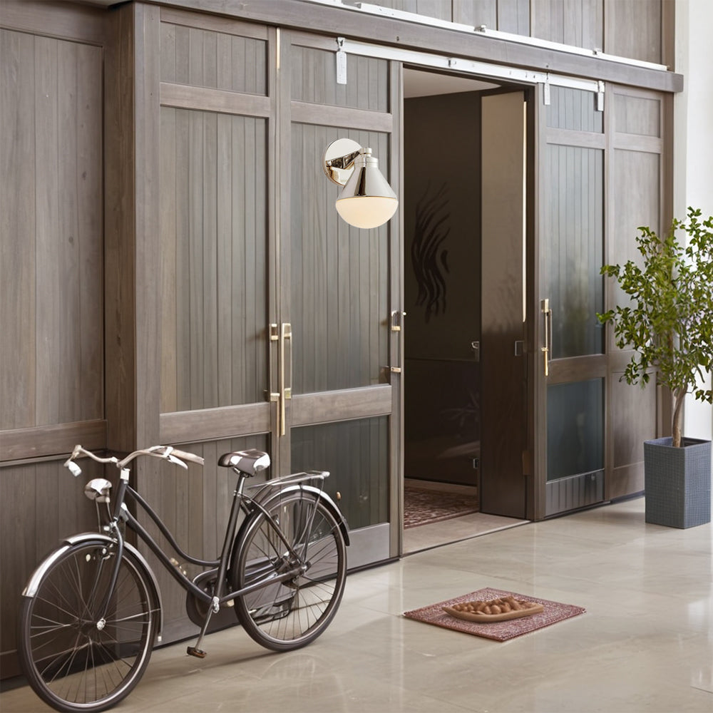 Outdoor Wall Lights - Minimalist Style Mlik Glass with Brass Fixture - French Industrial Geometric Design Wall Sconce for Bedroom, Living Room, and Outdoor Spaces