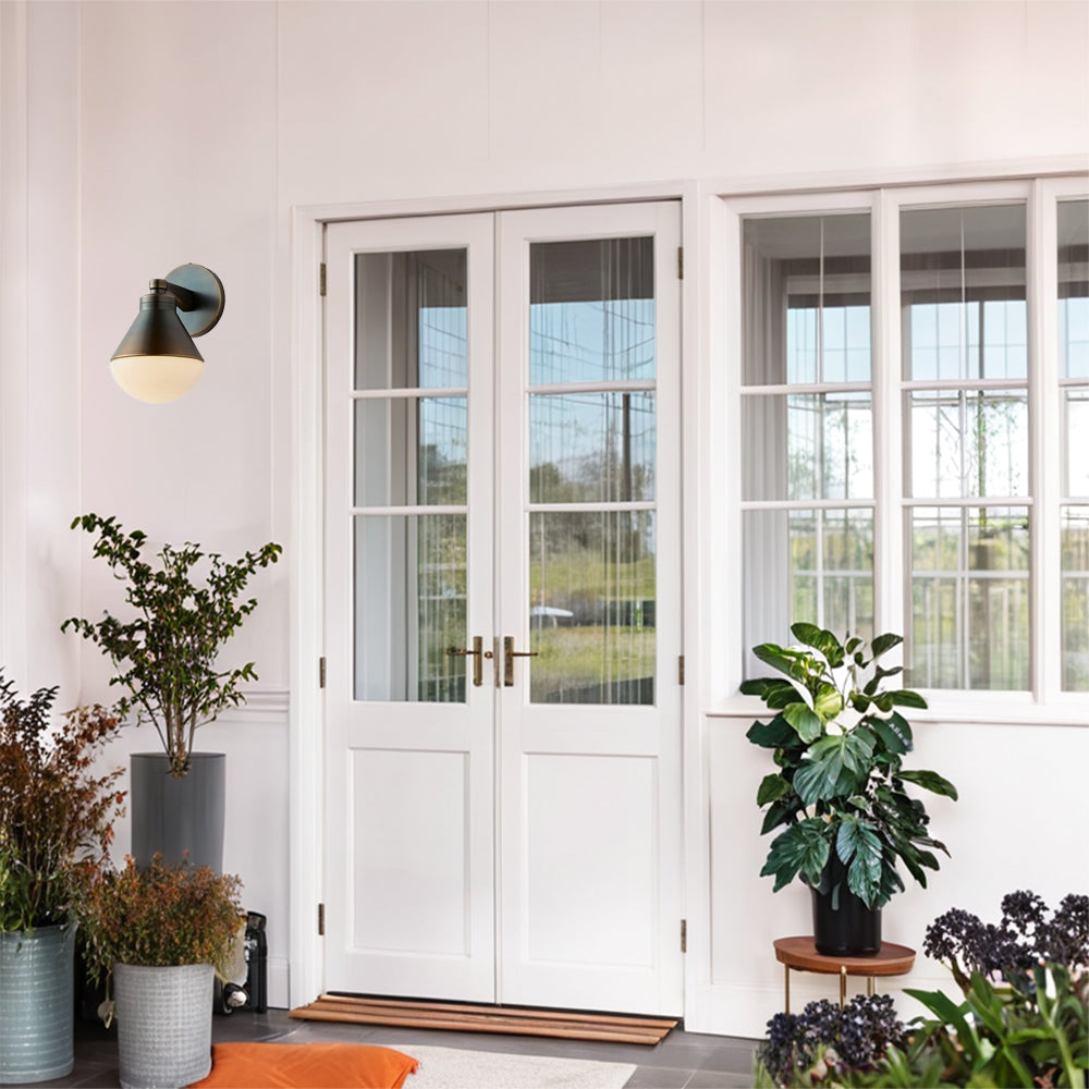 Outdoor Wall Lights - Minimalist Style Mlik Glass with Brass Fixture - French Industrial Geometric Design Wall Sconce for Bedroom, Living Room, and Outdoor Spaces