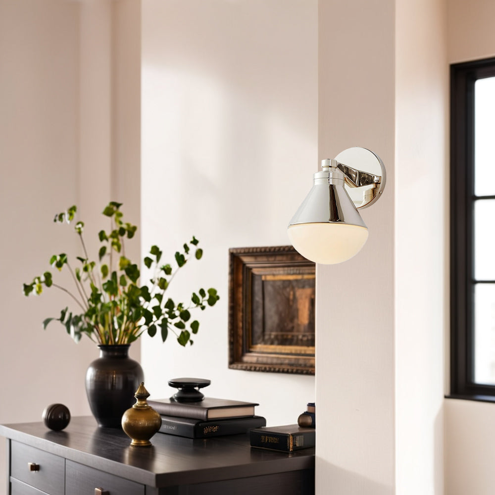 Outdoor Wall Lights - Minimalist Style Mlik Glass with Brass Fixture - French Industrial Geometric Design Wall Sconce for Bedroom, Living Room, and Outdoor Spaces