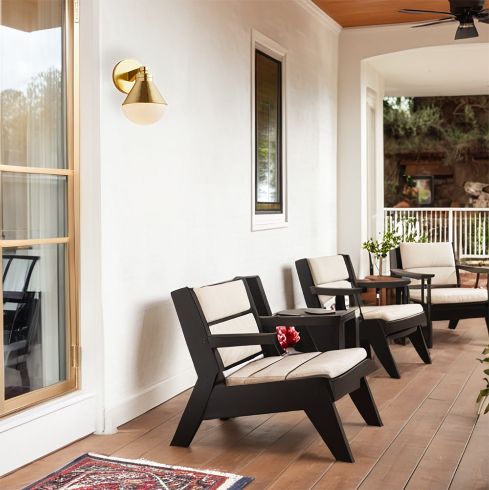 Outdoor Wall Lights - Minimalist Style Mlik Glass with Brass Fixture - French Industrial Geometric Design Wall Sconce for Bedroom, Living Room, and Outdoor Spaces