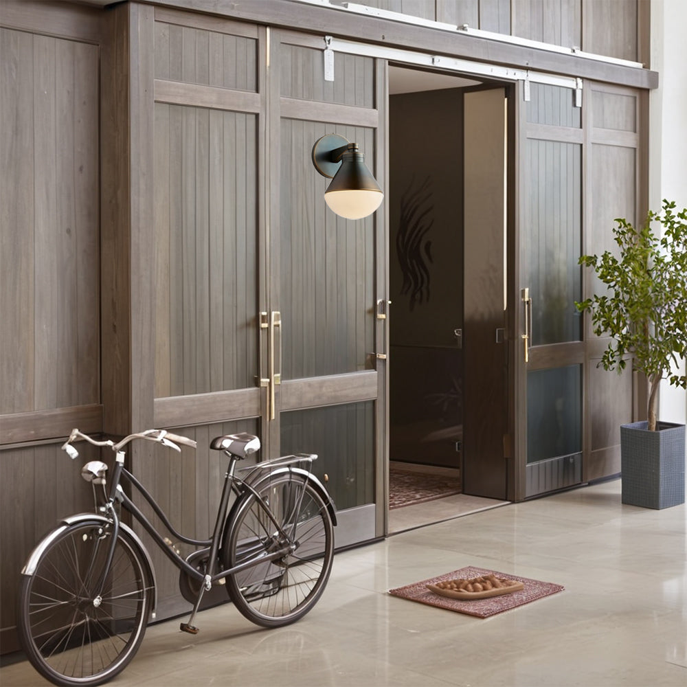 Outdoor Wall Lights - Minimalist Style Mlik Glass with Brass Fixture - French Industrial Geometric Design Wall Sconce for Bedroom, Living Room, and Outdoor Spaces