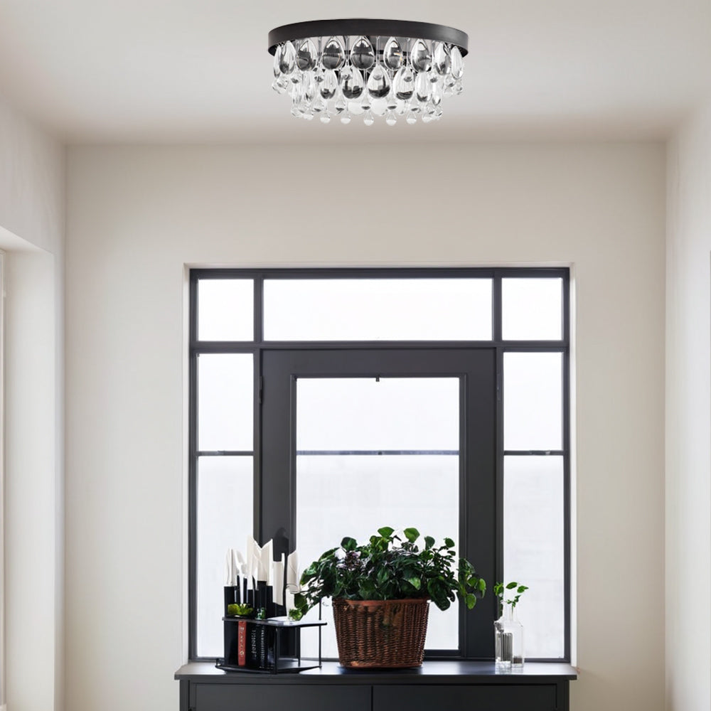 Crystal Glow Versa Flush Mount - Elegant Design with Crystal Droplets for Bedroom and Living Room Lighting