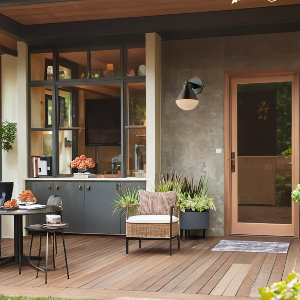 Outdoor Wall Lights - Minimalist Style Mlik Glass with Brass Fixture - French Industrial Geometric Design Wall Sconce for Bedroom, Living Room, and Outdoor Spaces