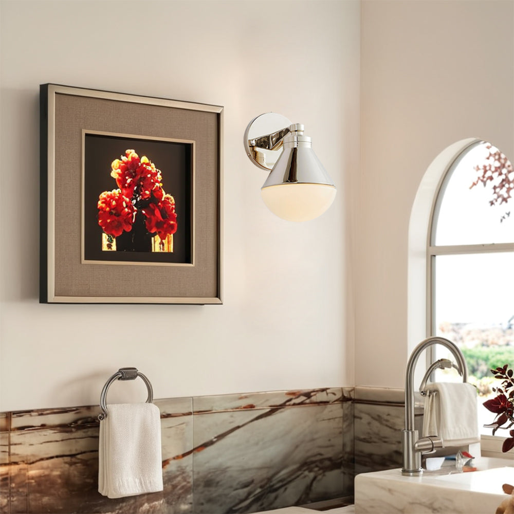 Outdoor Wall Lights - Minimalist Style Mlik Glass with Brass Fixture - French Industrial Geometric Design Wall Sconce for Bedroom, Living Room, and Outdoor Spaces